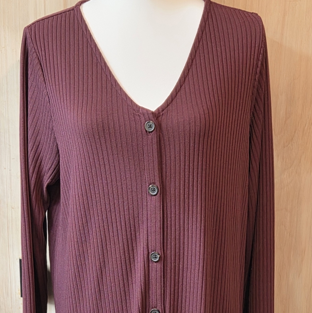 Old Navy Burgundy Long Sleeve Rib-Knit Cardigan Sweater Midi Dress NWT